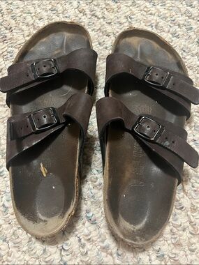 Birkenstock Dark Brown Two-Strap Buckle Sandals